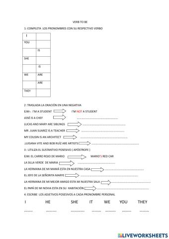 VERB TO BE , possessive adjetives , possessive nouns .