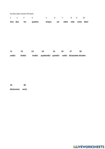 Los numeros del 1-20