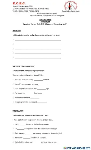 Crash 3-4 II Part FINAL MOCK Speakout Starter: Units 9-10 & Speakout Elementary: Unit 7