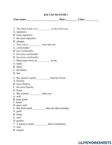 Bài tập so sánh 1