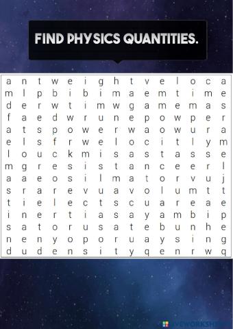 Quantities : Wordsearch