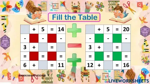 Addition & Subtraction Cross word