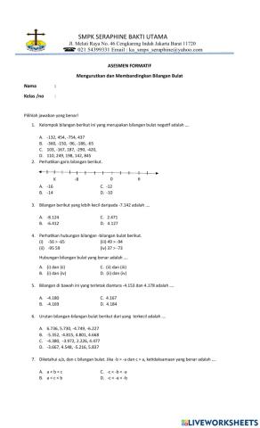 Asesmen Formatif Mengurutkan dan Membandingkan Bilangan Bulat