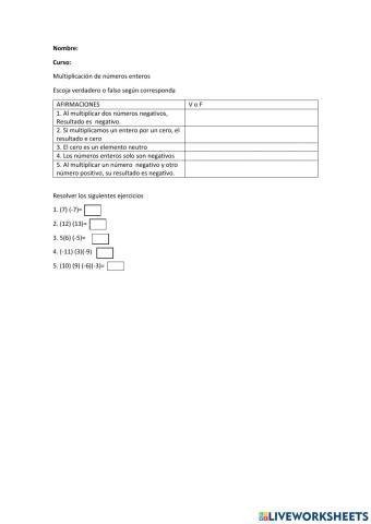 Multiplicación de números enteros