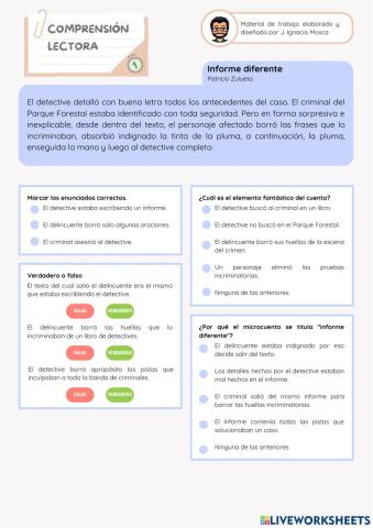 Comprensión lectora (Nvl. 1) - Ficha 1