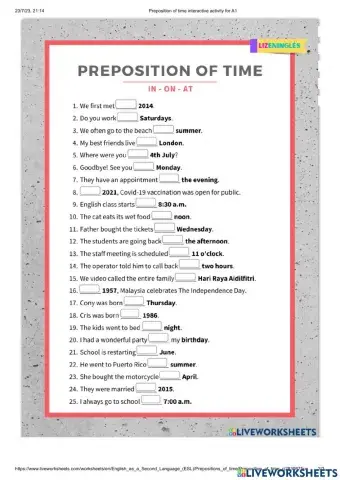 Prepositions of time