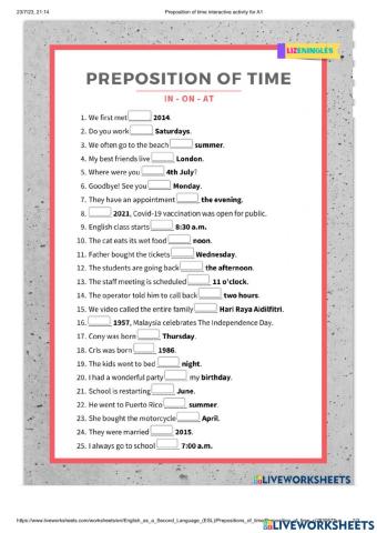 Prepositions of time