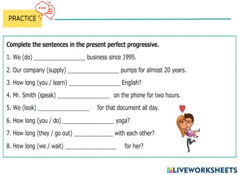 Present Perfect Continuous Tense gap fillings by Teacher Kasim