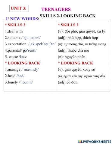 English 8- unit 3- skills 2+ looking back