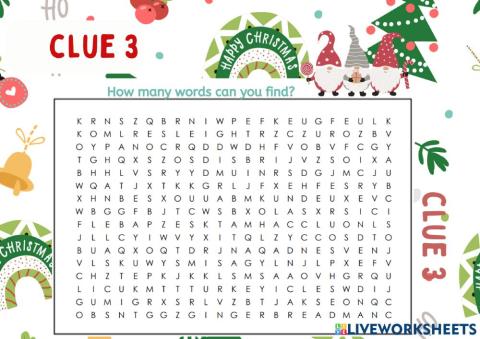 Clue 3. Christmas wordsearch