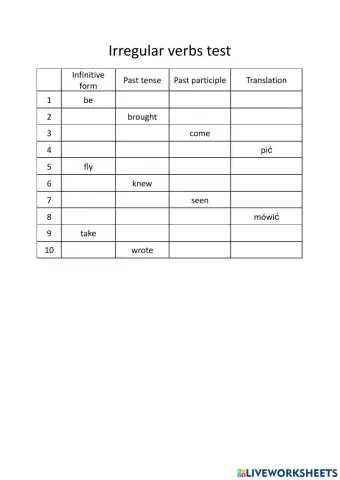 Irregular verbs test