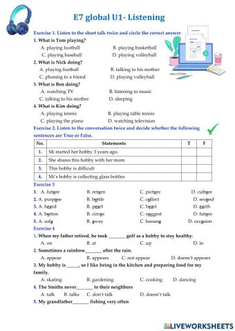 E7 global Unit 1 listening