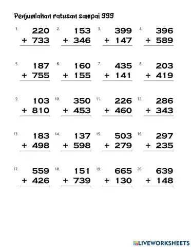 Penjumlahan Ratusan Sampai 999 - A
