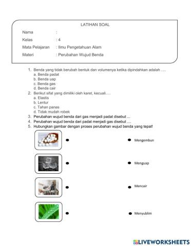 Soal perubahan wujud benda