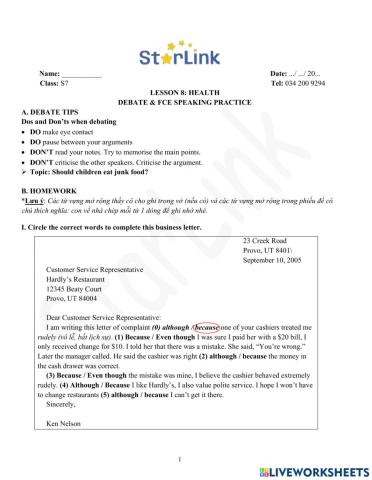 Foreign Teacher-S7-Week 8-Lesson 8-Debate - FCE Speaking Practice