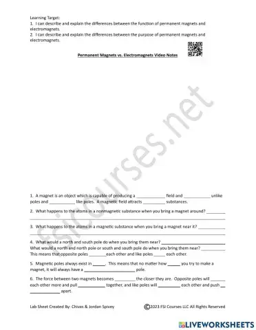 Permanent Magnets vs. Electromagnets Video Notes