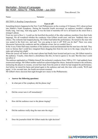 5th year - Final Exam - July 2023