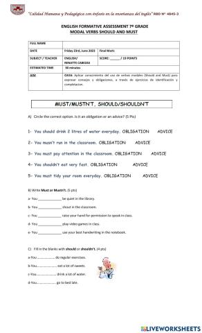 Modal verbs should and must