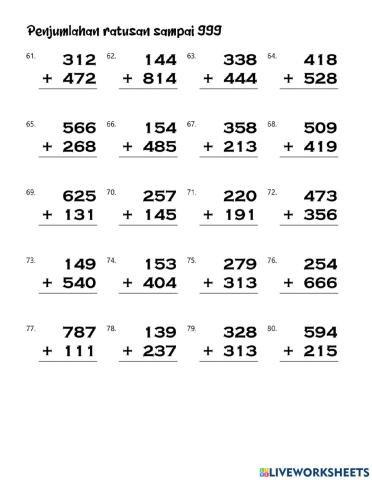 265.	Penjumlahan Ratusan Sampai 999 – D