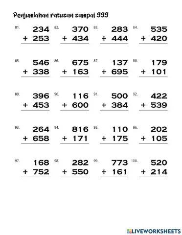 266.	Penjumlahan Ratusan Sampai 999 – E