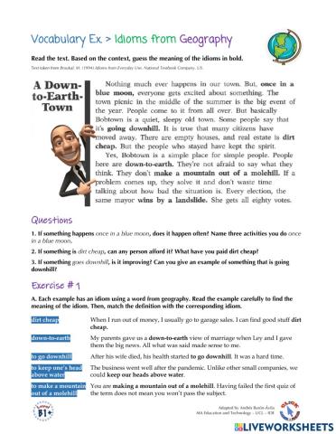 Vocabulary Ex.: Idioms about Geography