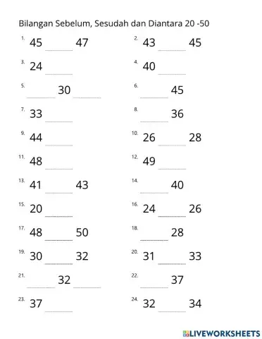 Bilangan Sebelum, Sesudah dan Diantara 20 -50 - A
