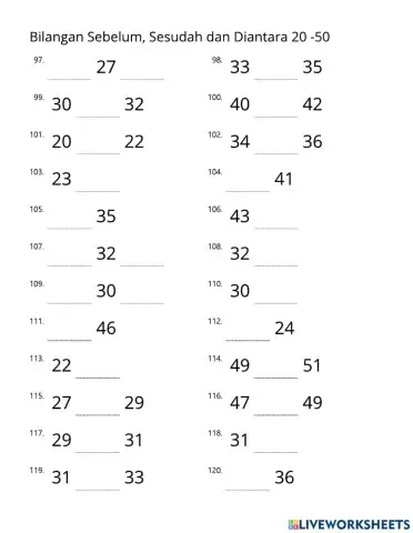 271.	Bilangan Sebelum, Sesudah dan Diantara 20 -50 – E