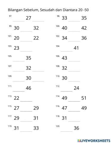 271.	Bilangan Sebelum, Sesudah dan Diantara 20 -50 – E