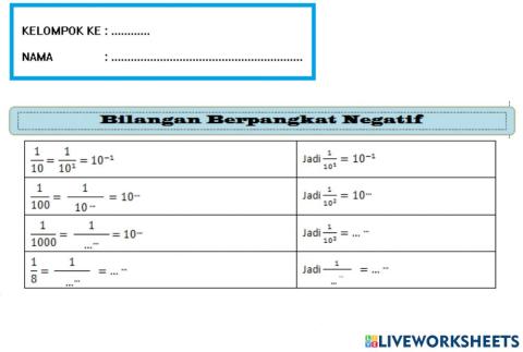 Bilangan Berpangkat Negatif