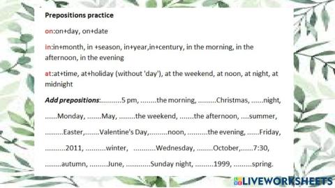 Prepositions of time in, at, on
