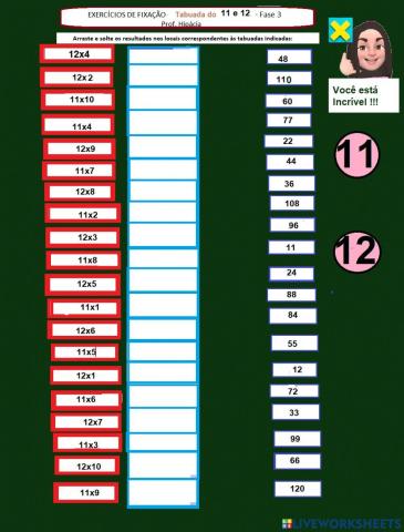 Tabuada do 11 e 12 fase 3