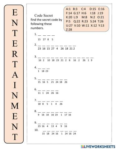 Juego code secret ingles 2 tp