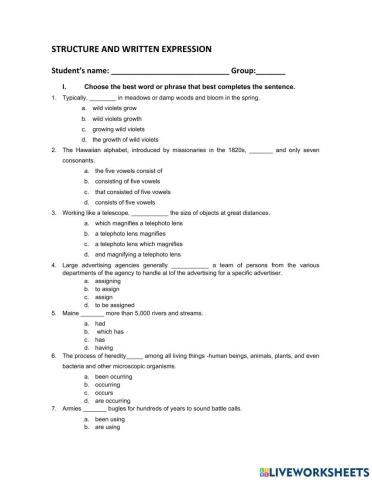 Structure and written practice for toefl test