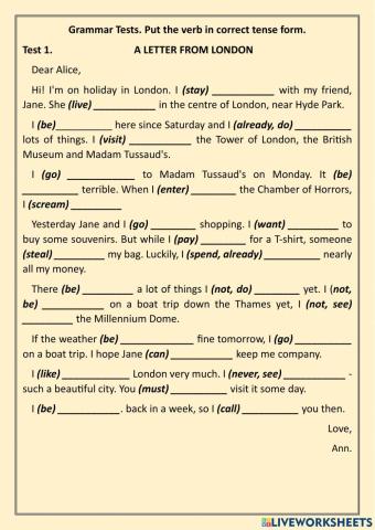 Grammar Text Tests 1-5.