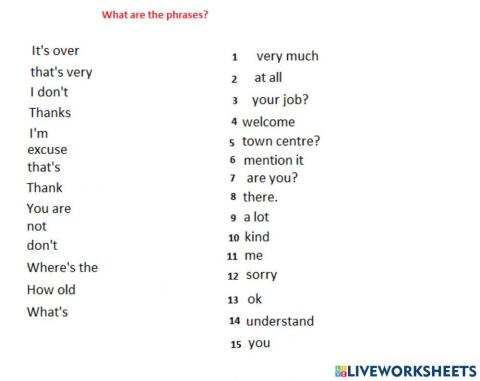 Phrases vocabulary revision