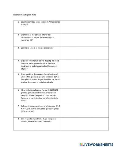 Trabajo en física