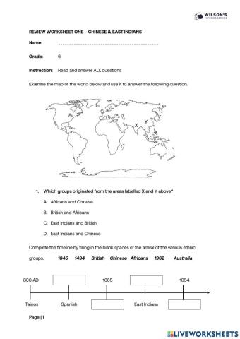 Review Worksheet - Chinese & East Indians