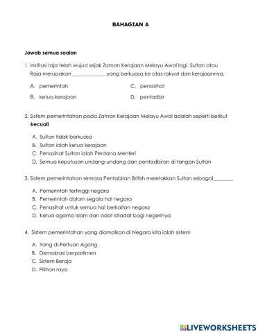 UPSA Sejarah Tahun 5 Set 1