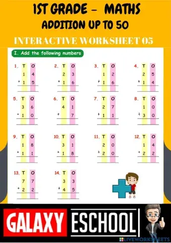 1st-maths-ps05-addition up to 50-Galaxy
