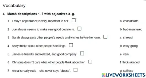 Personality adjectives