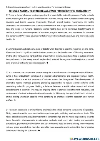 Pàragraph jumble - for and against essays