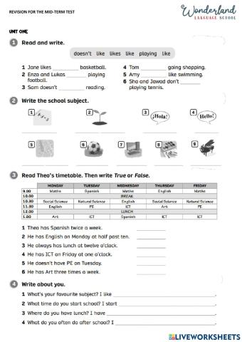 Mid term test revision
