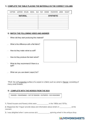 Clothes, fabrics and styles