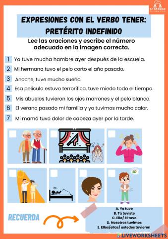 Pretérito del verbo tener. Repasar expresiones asociadas con el verbo tener.