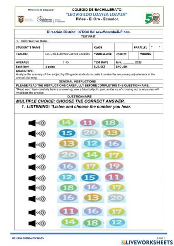 Diagnostic test first 8th