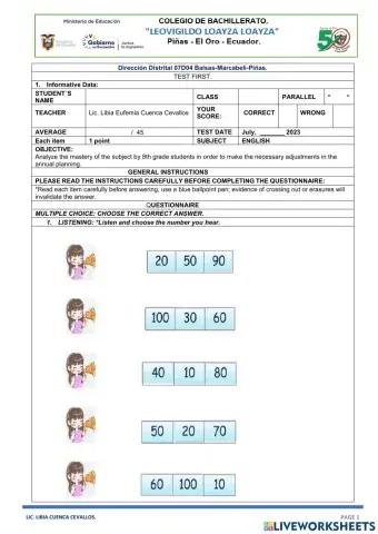 Diagnostic test first 9th