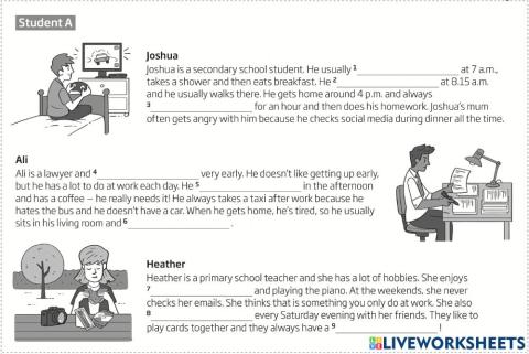 Roadmap A2+ 1C Vocabulary: Everyday Activities. Student A