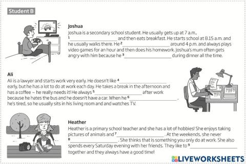 Roadmap A2+ 1C Vocabulary: Everyday Activities. Student B
