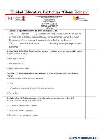 Cuestionario Sociales 8vo