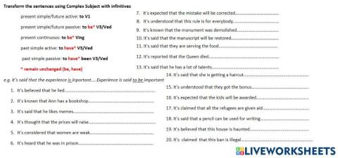 Complex Subject transformation